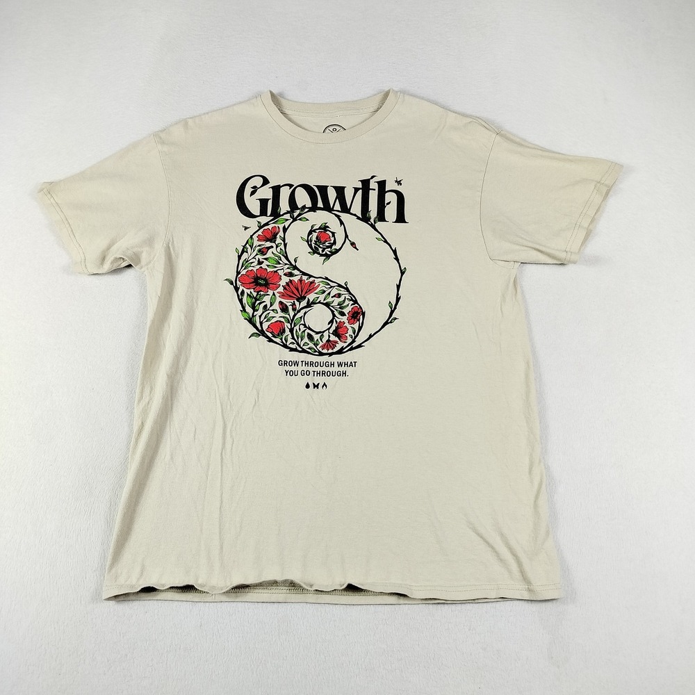 DOM Shirt Mens Large Growth Graphic‎ Floral Yin Yang Inspirational Quote Tee